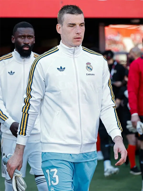 Adidas Real Madrid 25/26 Track Jacket Jacket unisex detail view 3 | Dash Racegear — Real Madrid 2025/26 Adidas white zip jacket, modern slim fit made for training or daily wear.