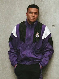 Kylian Mbappe EA FC 27 Real Madrid Track Jacket Jacket unisex front product view | Dash Racegear — Real Madrid Adidas EA Sports FC 27 Purple Kylian Mbappé Woven Track Jacket featuring premium comfort and bold football-inspired everyday style.
