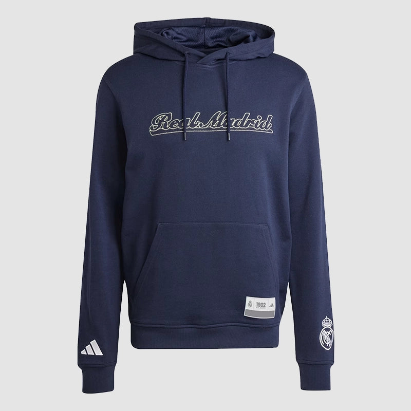 Real Madrid US Pack Hoodie Hoodie unisex front product view | Dash Racegear — Real Madrid Hoodie – Comfortable US Pack Pullover by Adidas