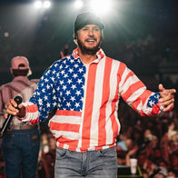 Luke Bryan Bangor Show American Flag Jacket Jacket unisex front product view | Dash Racegear — Bangor Show Luke Bryan American Flag Designer Jacket