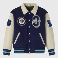 OVO X NHL Winnipeg Jets Varsity Jacket Varsity Jacket unisex front product view | Dash Racegear — OVO x NHL Winnipeg Jets Streetwear Jacket