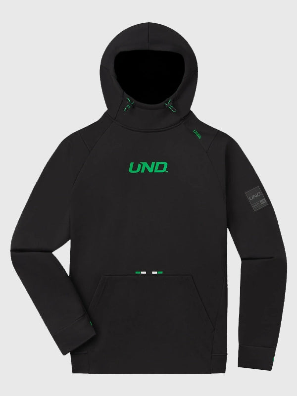 UNRL x University of North Dakota Crossover Hoodie Hoodie unisex front product view | Dash Racegear — UNRL x UND crossover hoodie merging streetwear edge with team identity