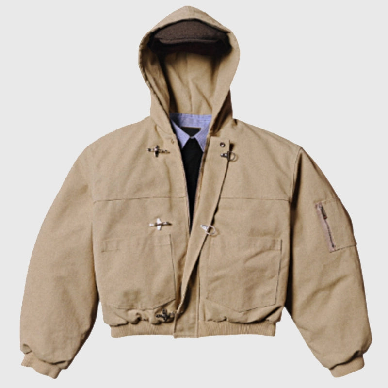 Shinzo Shige 15oz Canvas Clasp Beige Bomber Jacket Bomber Jacket unisex detail view 3 | Dash Racegear — Premium beige bomber jacket by Shinzo Shige in durable 15oz canvas