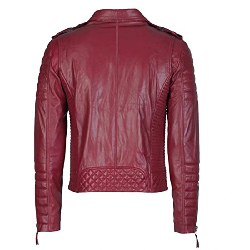 Mens Red Quilted Leather Jacket Leather Jacket men detail view 2 | Dash Racegear — Red Quilted Leather Jacket