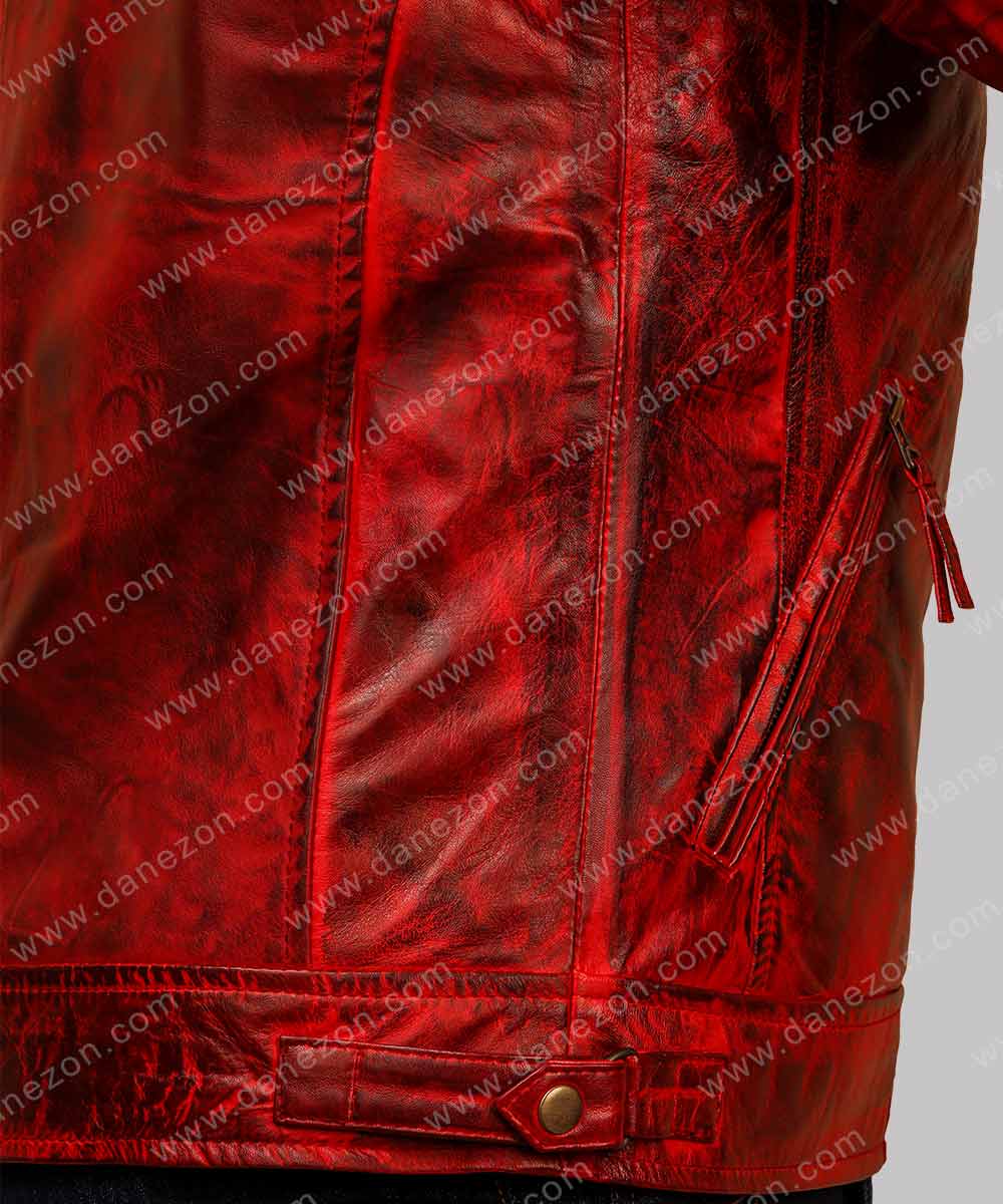 Men’s Red Cafe Racer Leather Jacket Leather Jacket men detail view 3 | Dash Racegear — Mens Cafe Racer Red Jacket