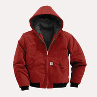 Mens Red Carhartt Hooded Jacket Jacket unisex front product view | Dash Racegear — Red Carhartt Hooded Bomber Jacket