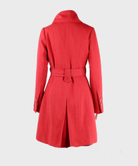 Womens Red Belted Mid-Length Coat Coat women detail view 3 | Dash Racegear — Womens Belted Double-Breasted Red Coat