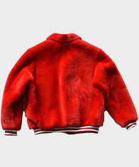 Red Fur Sheep Bomber Jacket Bomber Jacket unisex detail view 2 | Dash Racegear — Red Shearling Sheep Varsity Jacket