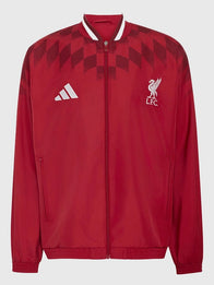 LFC Adidas 26/27 Stadium Track Jacket Jacket unisex front product view | Dash Racegear — Unisex 26/27 Red Liverpool FC Stadium Track Jacket featuring bold club color and smooth athletic fit.