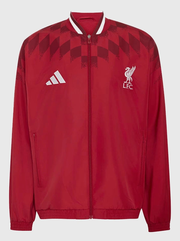 LFC Adidas 26/27 Stadium Track Jacket Jacket unisex front product view | Dash Racegear — Unisex 26/27 Red Liverpool FC Stadium Track Jacket featuring bold club color and smooth athletic fit.