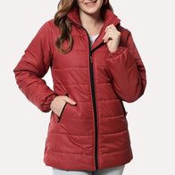 Womens Red Puffer Jacket Puffer Jacket women front product view | Dash Racegear — Red Puffer Hooded Jacket