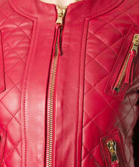 Womens Quilted Red Leather Jacket Leather Jacket women detail view 3 | Dash Racegear — Womens Red Quilted Style Real Leather Jacket
