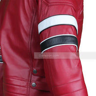Red Retro Cafe Racer Jacket Jacket unisex detail view 3 | Dash Racegear — Red Retro Striped Leather Jacket
