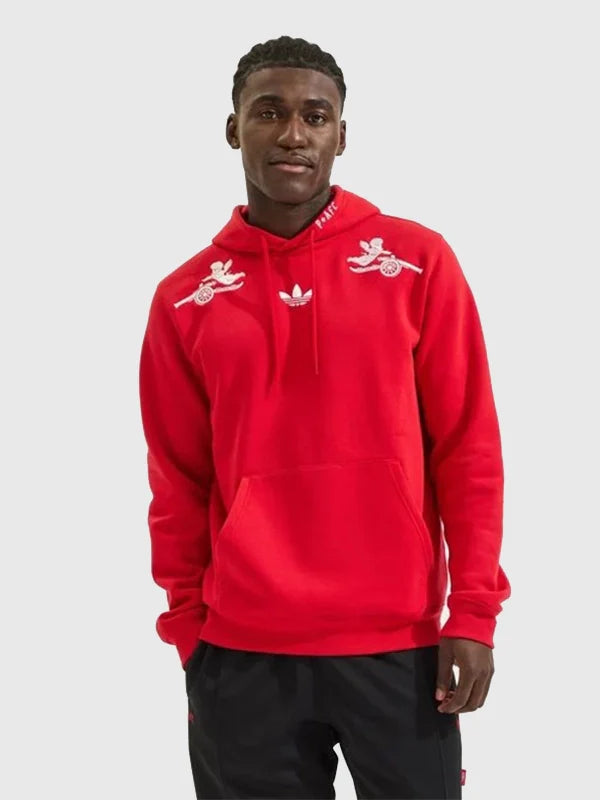 Arsenal Adidas x Places+Faces Hoodie Hoodie unisex detail view 2 | Dash Racegear — Red Arsenal Adidas x Places + Faces fleece hoodie 2025/26 with cozy fabric for matchday style.