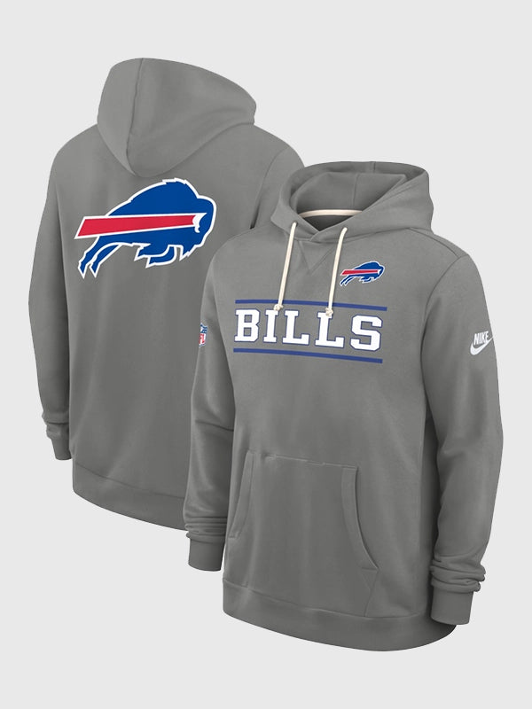 Buffalo Bills Nike Replay Alternate Hoodie Hoodie unisex front product view | Dash Racegear — Buffalo Bills 2026 Nike Standard Issue Replay Alternate Dri-FIT Hoodie in Gray featuring premium comfort and performance-inspired everyday style.
