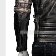 Mens Cafe Racer Retro Distressed Leather Jacket Biker Jacket men detail view 3 | Dash Racegear — Retro Mens Cafe Racer Distressed Leather Jacket