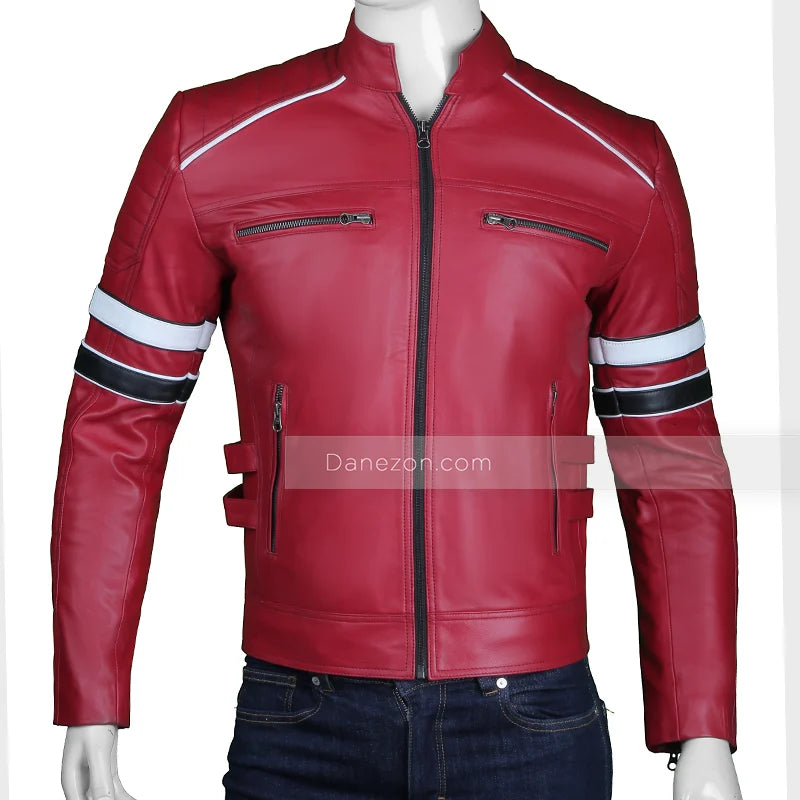 Red Retro Cafe Racer Jacket Jacket unisex front product view | Dash Racegear — Mens Red Retro Cafe Racer Jacket