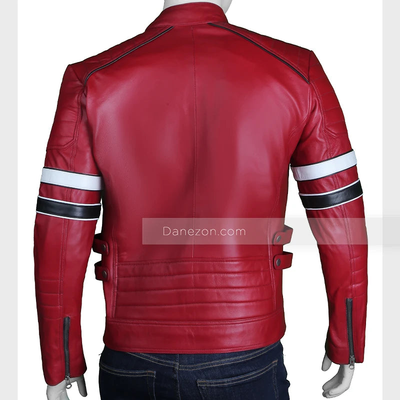 Red Retro Cafe Racer Jacket Jacket unisex detail view 5 | Dash Racegear — Mens Red Retro Cafe Racer Jacket