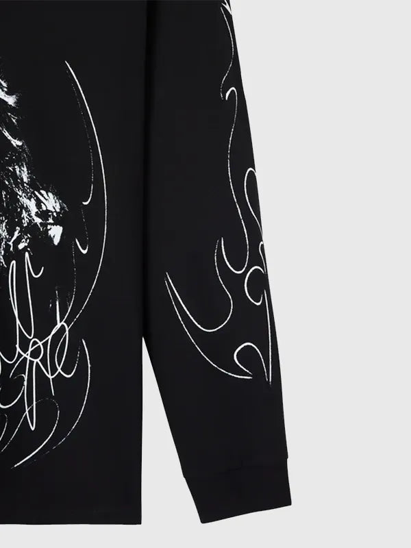 OVO x WWE Rhea Ripley Long-Sleeve T-Shirt Shirt unisex detail view 3 | Dash Racegear — OVO WWE Rhea Ripley black long-sleeve T-shirt, relaxed fit design for modern wrestling street fashion.