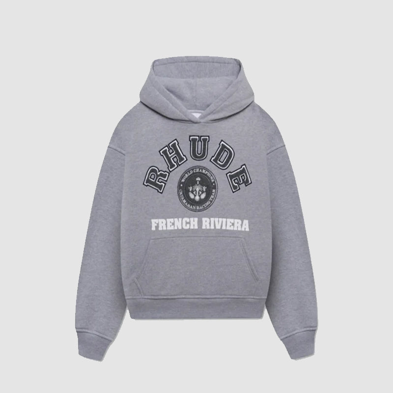 Rhude French Riviera Patch Hoodie Hoodie unisex front product view | Dash Racegear — Rhude French Riviera Edition Hoodie – Unique Patch Statement Piece