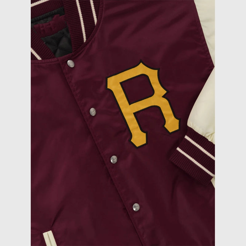 Rhude Batting Cage Satin Varsity Jacket Varsity Jacket unisex detail view 3 | Dash Racegear — Unisex satin bomber jacket by Rhude with batting cage theme.