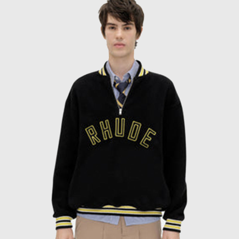 Rhude Quarter-Zip Pullover Varsity Jacket Varsity Jacket unisex front product view | Dash Racegear — Unisex quarter zip pullover in varsity style by Rhude.