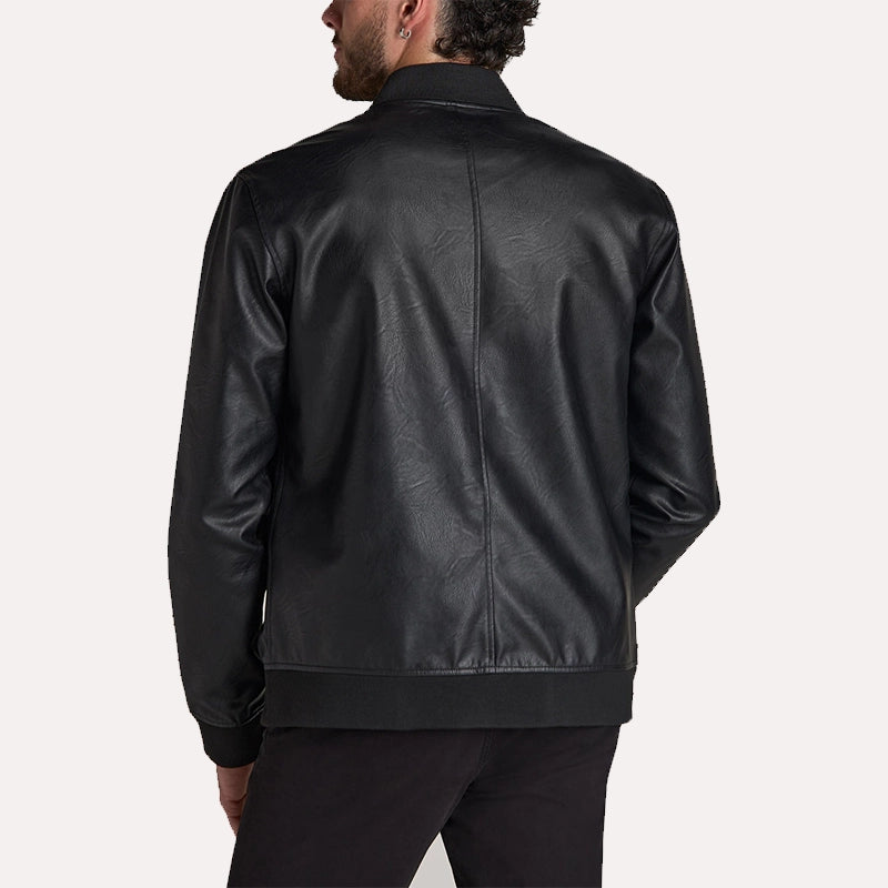 Richard Black Faux Leather Bomber Jacket Bomber Jacket unisex detail view 3 | Dash Racegear — Faux Leather Bomber Jacket Mens In Black
