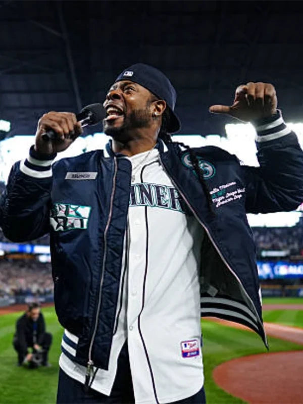 Richard Sherman Seattle Mariners Bomber Jacket Bomber Jacket unisex detail view 3 | Dash Racegear — Richard Sherman Seattle bomber jacket fashion outfit