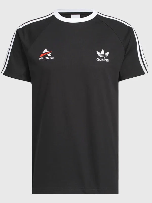 Adidas Avirex Ringer T-Shirt Shirt unisex front product view | Dash Racegear — Adidas x Avirex 2026 black ringer unisex T-shirt with contrast trim, perfect for casual streetwear.