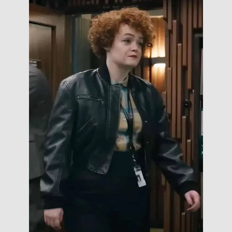 Leah Byrne Dept Q Bomber Leather Jacket Leather Jacket unisex front product view | Dash Racegear — Modern leather bomber jacket from Dept Q worn by Leah Byrne