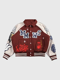 Mickey Mouse Wolves Club Rudy Letterman Jacket Jacket unisex detail view 2 | Dash Racegear — 2026 Mickey Mouse Wolves Club Roxy Box Cut Rudy Letterman Varsity Jacket in Maroon featuring premium comfort and timeless collegiate-inspired style.