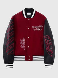 AC Milan x Off-White Ruben Loftus-Cheek Varsity Jacket Varsity Jacket unisex detail view 2 | Dash Racegear — Recreated AC Milan Off-White maroon varsity jacket featuring a clean varsity build and fashion-forward styling