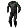 S - 1 CE MENS LEATHER SUIT - BLACK/GREY/NEONGREEN - UK 52 / EUR 62 / INTL 4XL