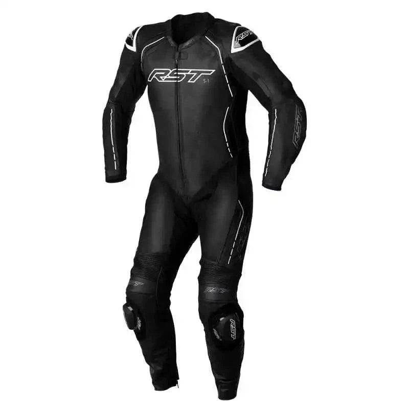 S - 1 CE MENS LEATHER SUIT - BLACK/BLACK/WHITE - UK 52 / EUR 62 / INTL 4XL