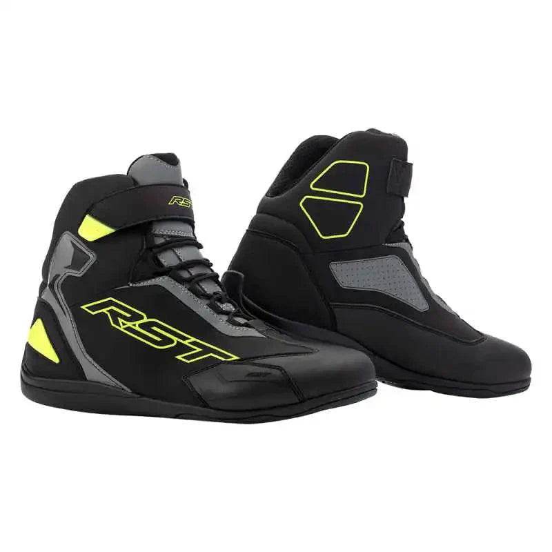 SABRE MOTO SHOE MENS CE BOOT - BLACK/GREY/FLOYELLOW - UK 5.5 / INTL 48