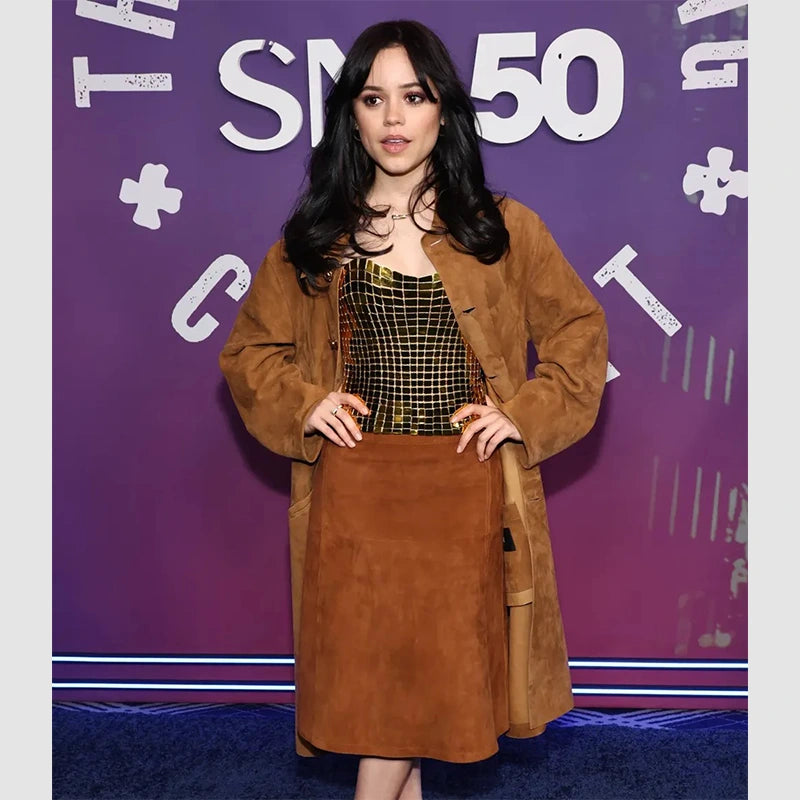 Jenna Ortega SNL 50 Homecoming Coat Coat unisex front product view | Dash Racegear — SNL 50 Homecoming Coat by Jenna Ortega – A Must-Have TV-Inspired Fashion Piece
