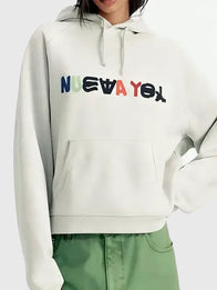 Bad Bunny X Zara Benito Antonio NUEVAYoL Hoodie Hoodie unisex detail view 3 | Dash Racegear — Grey hoodie from Bad Bunny x Zara SS26 collection featuring NUEVAYoL patch detail and relaxed fit.
