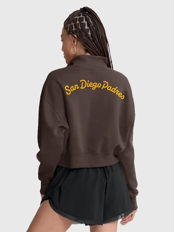 San Diego Padres Nike Primetime Phoenix Fleece Half-Zip Sweatshirt Sweatshirt unisex detail view 4 | Dash Racegear — Brown San Diego Padres Primetime Phoenix fleece half-zip by Nike, stylish comfort for women fans.