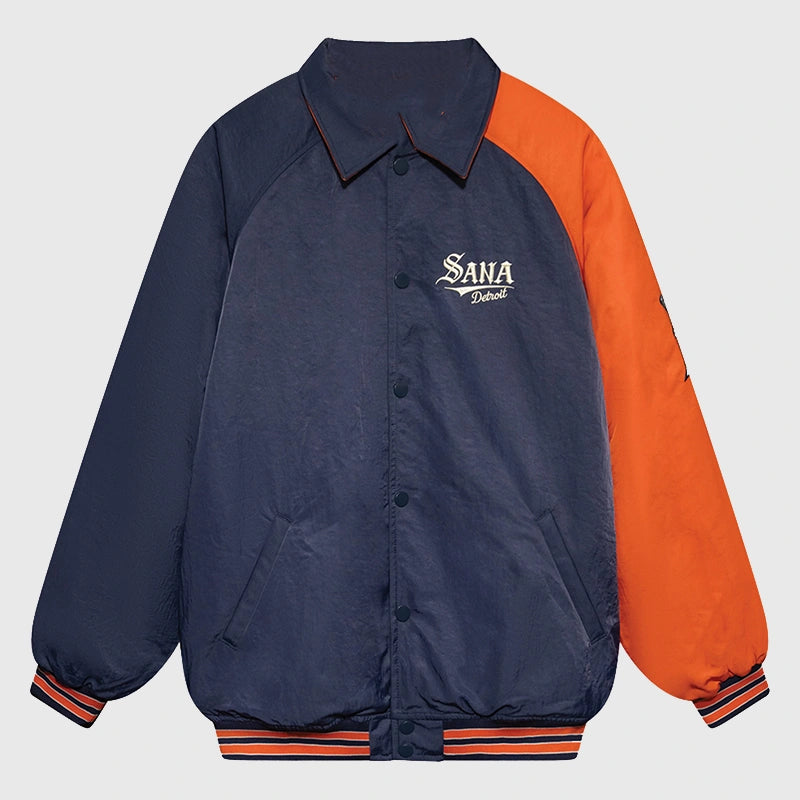 Sana x Skubal Detroit Bullpen Bomber Jacket Bomber Jacket unisex front product view | Dash Racegear — Athletic-inspired Detroit bullpen bomber jacket in Sana x Skubal edition