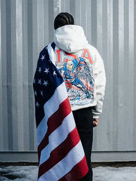 Sana Detroit Free Bird V2 Hoodie Hoodie unisex detail view 3 | Dash Racegear — Free Bird V2 off‑white fleece pullover hoodie by Sana Detroit with classic hood and streetwear style.