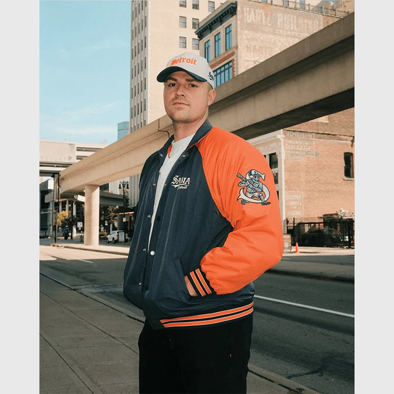 Sana x Skubal Detroit Bullpen Bomber Jacket Bomber Jacket unisex detail view 4 | Dash Racegear — Casual Detroit bullpen bomber in Sana and Skubal collection