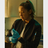 Hudson and Rex S07 Mayko Nguyen Black Bomber Jacket Bomber Jacket unisex front product view | Dash Racegear — Classic Black Bomber Jacket – Mayko Nguyen Hudson and Rex Look