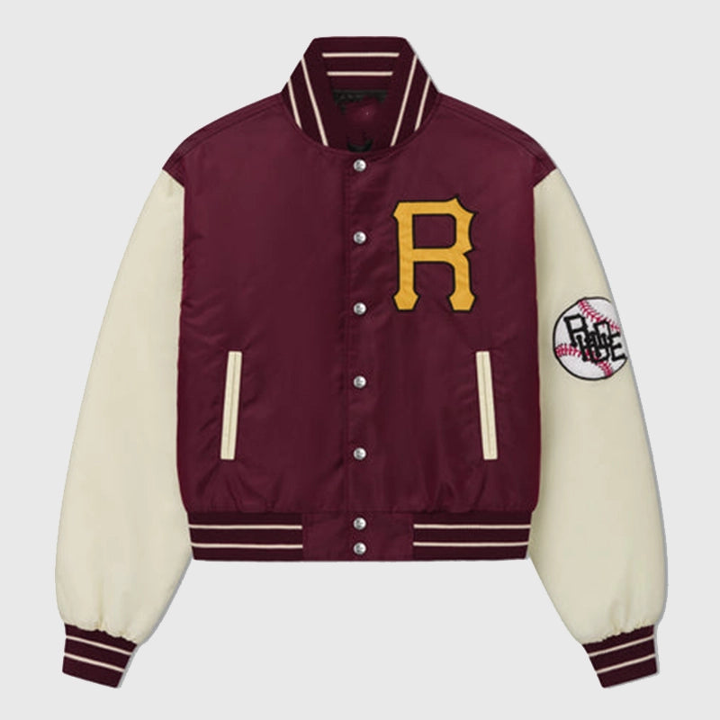 Rhude Batting Cage Satin Varsity Jacket Varsity Jacket unisex detail view 2 | Dash Racegear — Satin varsity bomber jacket by Rhude in unisex fit.
