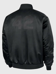 Nike Jackie Robinson Satin Jacket Jacket unisex detail view 2 | Dash Racegear — Nike Sportswear Club Jackie Robinson jacket, black satin bomber design for modern street fashion.