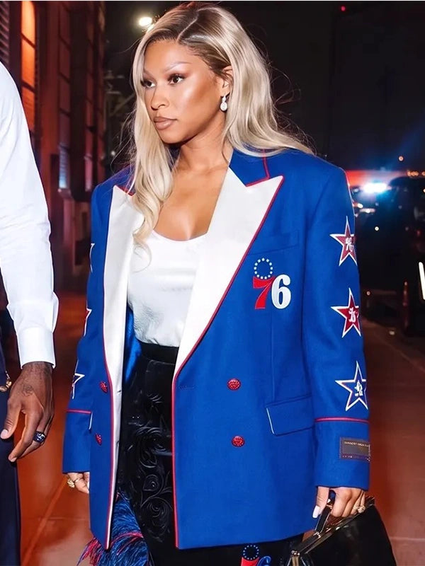 Savannah James Philadelphia 76ers Blazer Blazer unisex front product view | Dash Racegear — Double-breasted blue blazer inspired by Savannah James and the Philadelphia 76ers for timeless modern style.