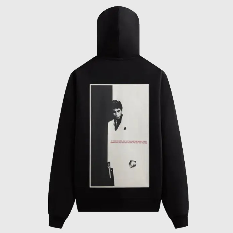 Kith x Scarface Tony Nelson Hoodie Hoodie unisex detail view 2 | Dash Racegear — Black fleece hoodie featuring Tony Montana-inspired artwork from Kith x Scarface collab
