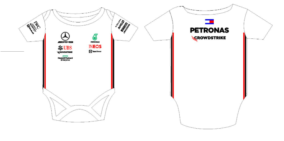 F1 Mercedes Racing romper jersey 100% cotton | White Edition - baby romper image 5