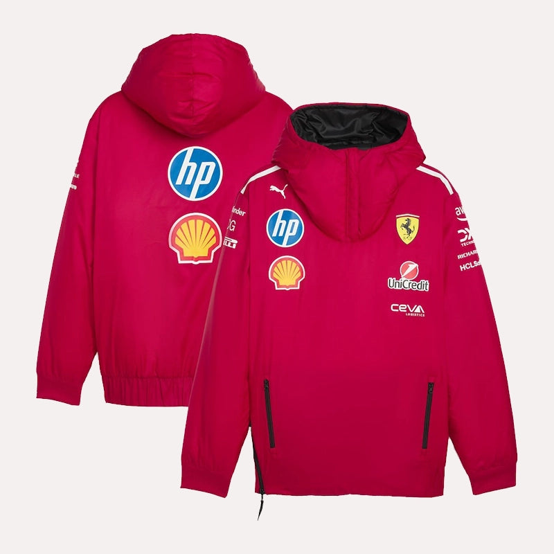 Scuderia Ferrari 2025 Team Reversible Jacket Jacket unisex front product view | Dash Racegear — Reversible Ferrari 2025 F1 Team Jacket – Ultimate Fan Apparel