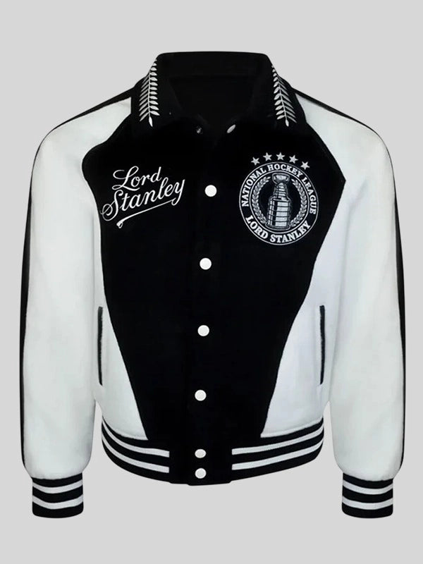 Sebastian Aho NHL Lord Stanley Varsity Jacket Varsity Jacket unisex detail view 4 | Dash Racegear — 2026 Sebastian Aho Carolina Hurricanes Lord Stanley NHL Stanley Cup Champions Wool Varsity Jacket featuring premium comfort and championship-inspired…