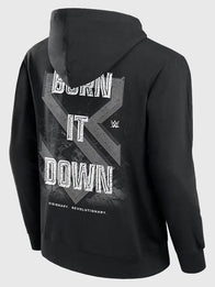 Seth Rollins Burn It Down Hoodie Hoodie unisex detail view 2 | Dash Racegear — Black full-zip hoodie with Seth Rollins Burn It Down design, ideal for casual outfits.